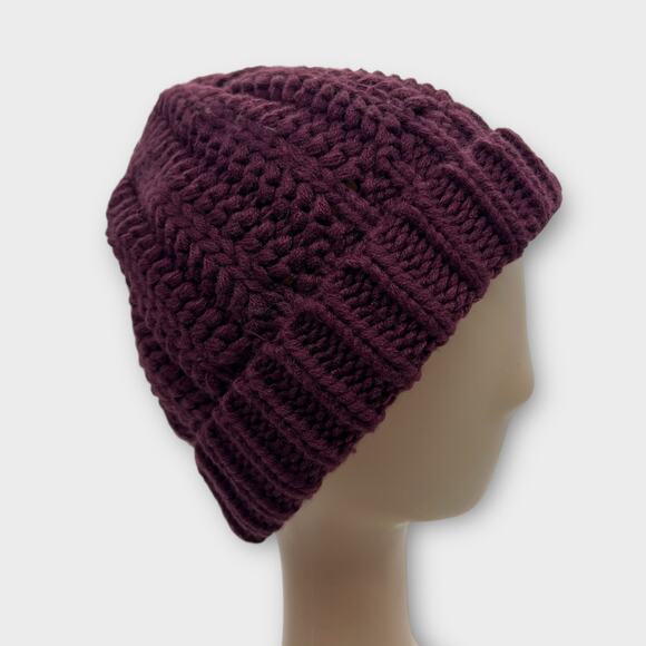 Chunky Knit Dark Purple Beanie Hat Acrylic Winter Boho Skiing Outdoors X-Small - Picture 1 of 8